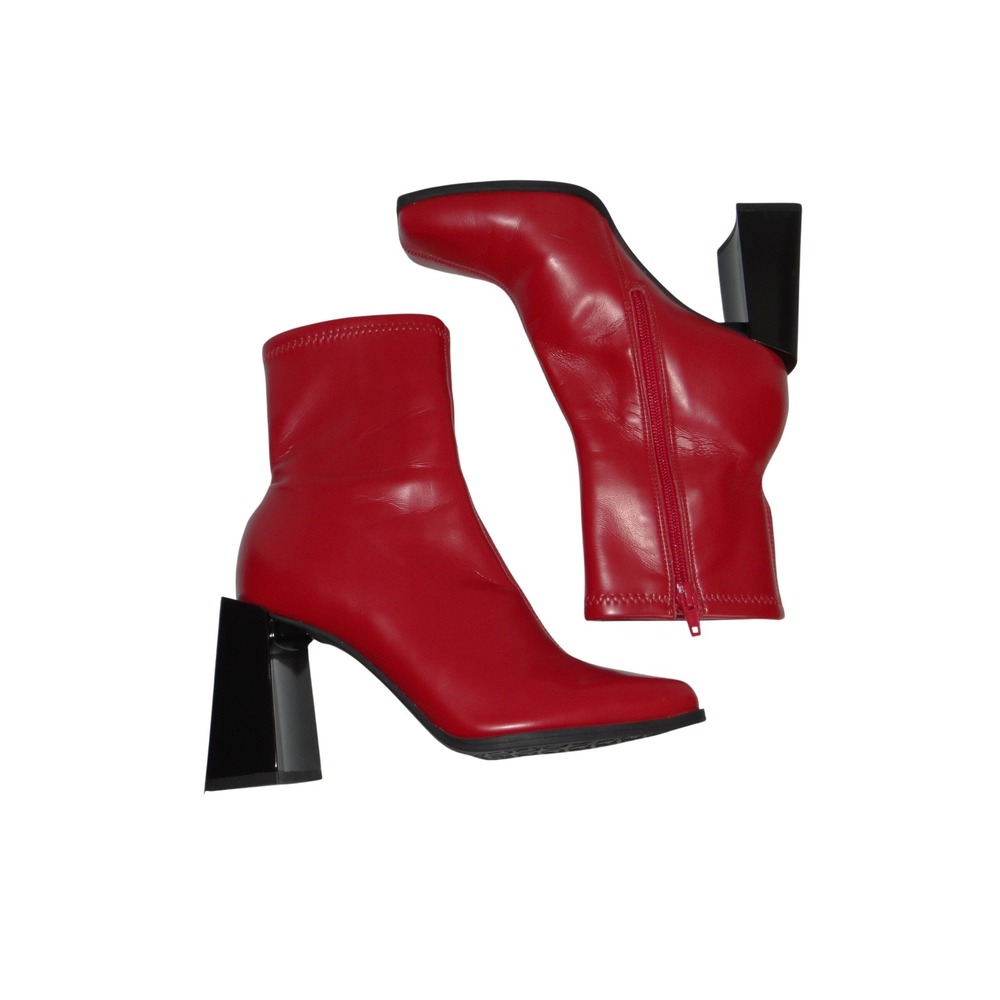 GB Womens Red Leather Square Toe Architectural Block Heel Ankle Boots 6M 4175